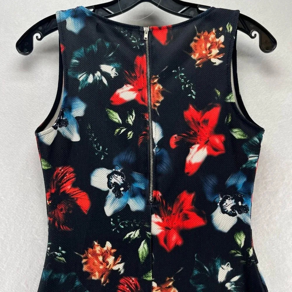 Pull&Bear Sheath Dress EUR S MEX 26 US 4 Mini Floral Sleeveless Back Zip Black - Picture 4 of 11